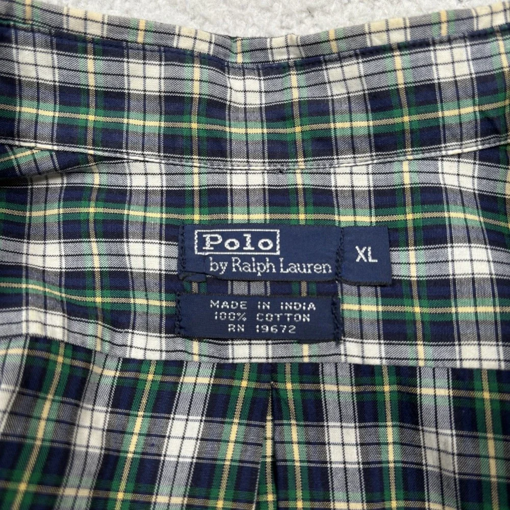 Polo Ralph Lauren Button Down‎ Shirt Mens XL (FITS M) Navy Blue Green Plaid Pony